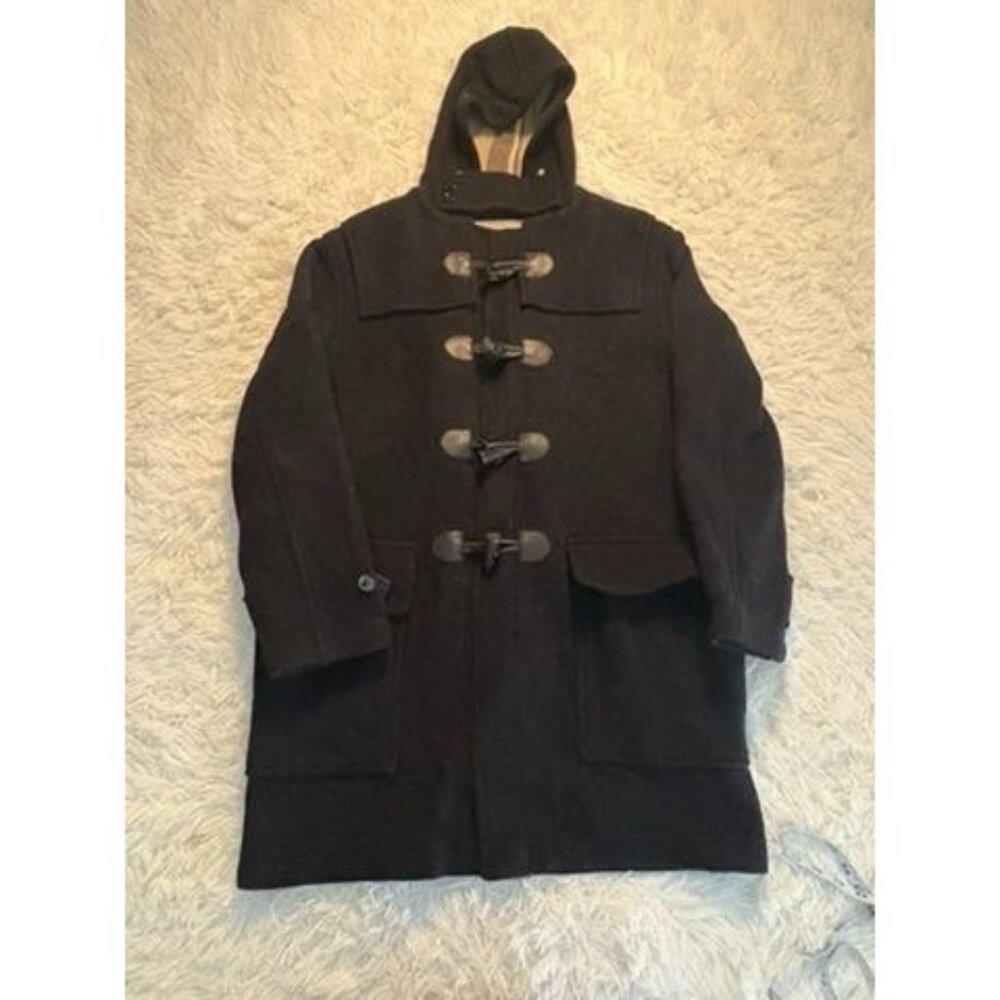 Burberry Brit Black Wool Duffle Coat With Hood & Toggle Closures